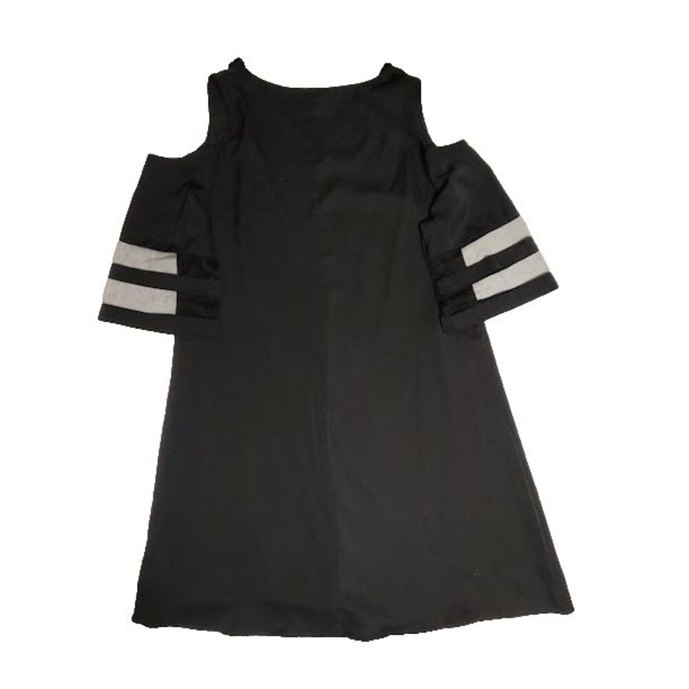 Chicme Womens Black Summer Dress M Cold Shoulder 3/4 Scalloped V Neck - Picture 2 of 3